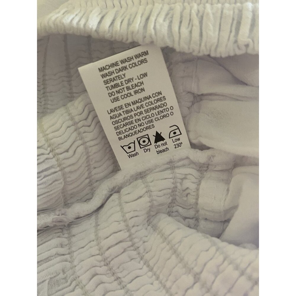 Blanco By Nature White Cotton Wide Leg Pants Large Smocked High Waist Resort NEW - Picture 11 of 11